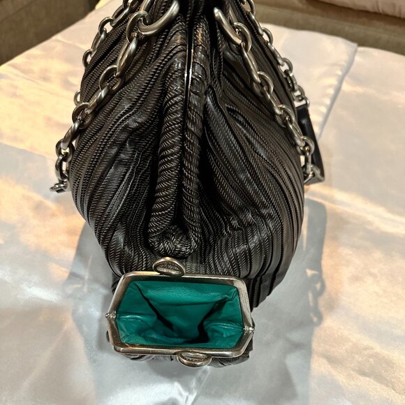 Auth Vintage Bvlgari Dark Chocolate Brown Pleated Leather Handbag - Picture 12 of 15